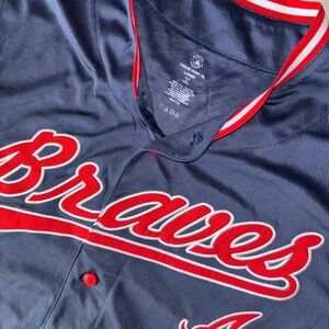 Atlanta Braves Jersey Mens Large Blue Red MLB True Fan Button Front Baseball